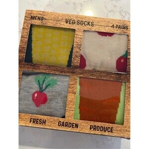 Men's 4-Pair Novelty Veggie Sock Gift Set- Yellow, Beige, Gray, Brown, Size 7-11